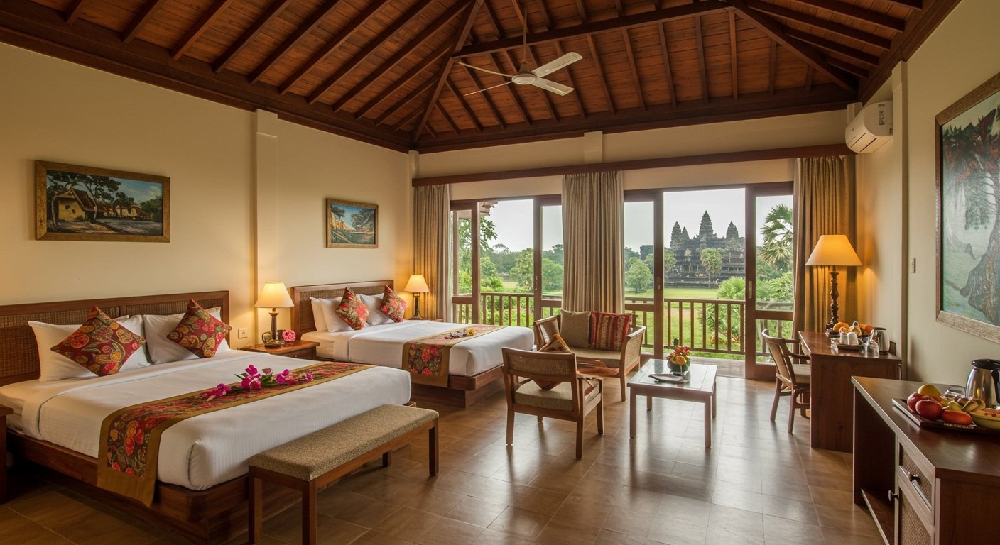 Comfortable and value-packed, this setting is characteristic of the inviting budget villas near Angkor Wat, ensuring an affordable family holiday.
