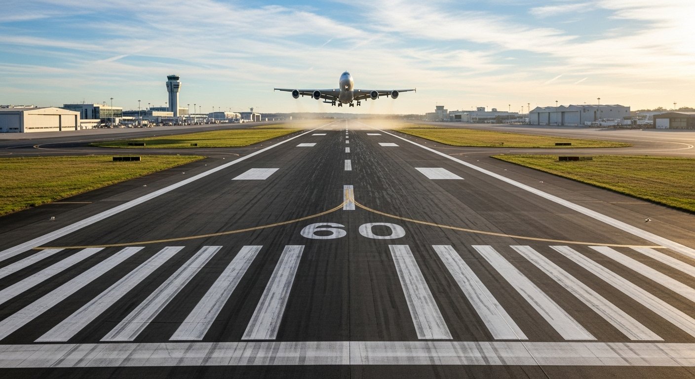 Techo International Airport runway with a large commercial aircraft, demonstrating its 4F class capabilities.