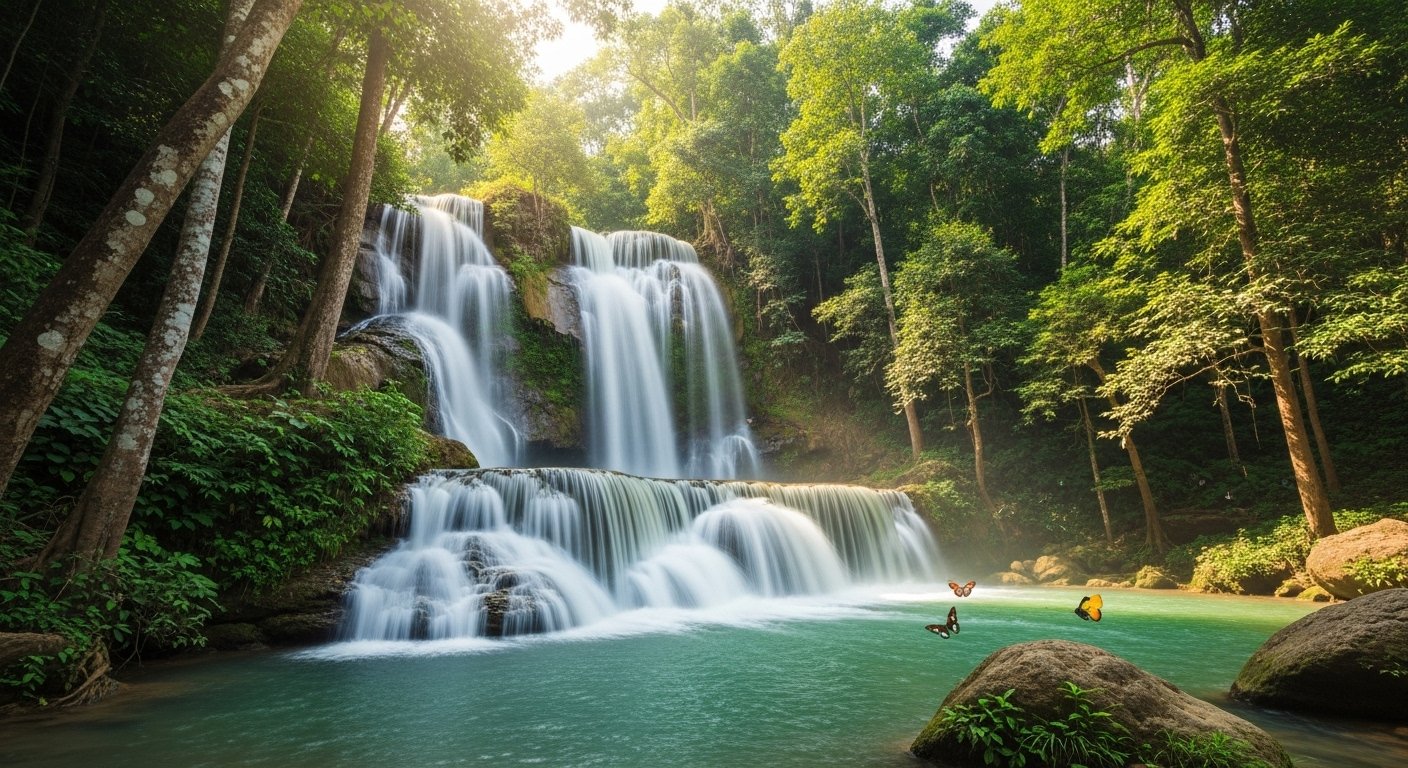 The three-tiered Bou Sra waterfall in Mondulkiri Province, showcasing its grandeur as one of Cambodia hidden waterfalls.